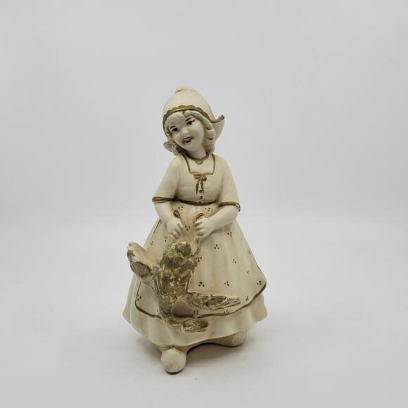 Vintage Antique Chalkware Dutch Girl with Goose Figure Figurine Sculpture - Picture 2 of 9